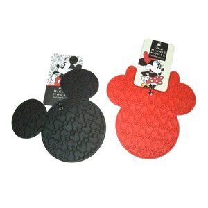 Mickey & Minnie Mouse 2 Pack Silicone Trivet Hot Plate Mat Black & Red Décor